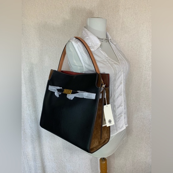 NEW Tory Burch Lee Radziwill Double Black Leather Satchel/Shoulder Bag/Crossbody - Picture 3 of 16